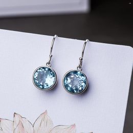 Dangle Earrings 925 Sterling Silver Blue Crystal Zircon For Women Lady Friends Gift Prevent Allergy Simple Trendy Long Earring