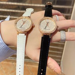 Fashion Full Brand Wrist Watches Women Ladies Girl Crystal Big Letters Style Luxury Leather Strap Quartz Clock L86189b