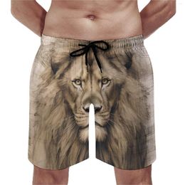 Men's Shorts Lion Gym Pencil Drawing Schematics Casual Beach Short Pants Print Sports Quick Drying Swim Trunks Birthday Present