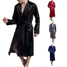 Men's Sleepwear SOLID Colour THIN LOOSE LARGE SLEEVED SPRING AND AUTUMN SMOOTH CARDIGAN GOWN BATHROBE Big Slipper