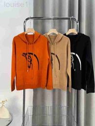 Women's Knits & Tees designer 2023 Autumn New Product Small Horse Pattern Printed Drawstring Design Hooded Knitted Sweater 0UPN