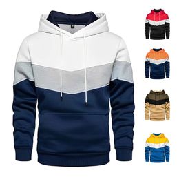 Men's Patchwork Hoodie Outdoor Casual Sportswear Street Men's Fleece Thermal Hooded Sweatshirt Fall Winter Black