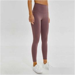 Yoga Outfit Naked Material Women Pants L-85 Solid Color Sports Gym Wear Leggings High Waist Elastic Fitness Lady Overall Tights Workou Dhj4H
