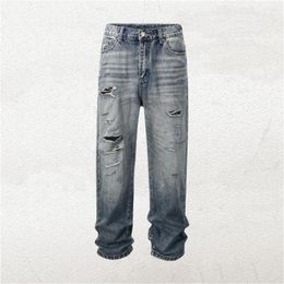 Men's Jeans Retro 2023 Men Blue Destroyed Ripped Holes Five-Pocket Styling Autumn Streetwear