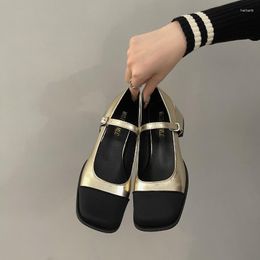 Sandals Japanese JK Mary Janes Ladies 2023 Shallow Female Mix Color Patchwork Square Toe Thick Heels Pumps Buckle Strap Shoes Women