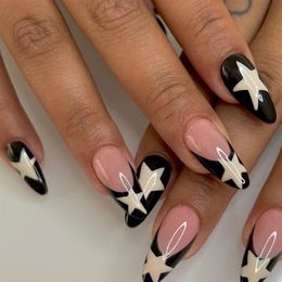 False Nails 24pcsbox Fake French y2k Press On Long Stiletto Almond Shape Wearable With Stars Designs Full Cover Nail Tips 230922