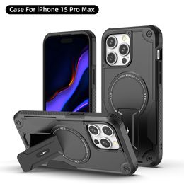 Magnetic Cases Bracket Anti-drop Protection Case Protable Kickstand Metal Ring PC TPU Shockproof Back Cover for iPhone 11 12 13 14 15 Pro Max