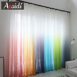 Curtain Modern gradient color window tulle curtains for living room bedroom organza voile el Decoration blue Sheer 230923