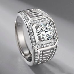 Wedding Rings 2023 Creative Design Silver Color All Over The Sky Moss Stone Men's Zircon Ring Office Style Personality Jewelry