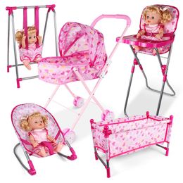 Dolls Doll House Accessories Rocking Chairs Swing Bed Dining Chair Baby Play Simulation Furniture Toy Pretend 230922