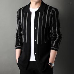 Men's Jackets Fashion Designer Brand Striped Knit Jacket Spring And Autumn Korean Casual High-quality Sweater Cardigan Pocket Coat