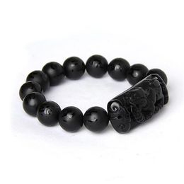Whole Scrab Black Natural Obsidian Stone Bracelet Six Words Buddha Beads Pixiu Bracelets For Men Women Fashion Bless Jewellery B268Z