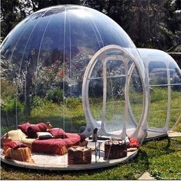 Надувной купольный купольный дом-палатка на открытом воздухе, прозрачный выставочный зал с 1 туннелем для кемпинга для фото, экологически чистый размер: 3 x 5 м (диаметр x длина)