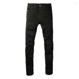 Men's Jeans Street Style Fashion Ripped Men Black Stretch Skinny Fit Purple Brand Designer Buttons Pants Hombre Vintage Trousers