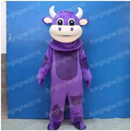 Halloween Purple Cow Mascot Costume Adult Size Cartoon Anime theme character Carnival Unisex Dress Christmas Fancy Performance Party Dress