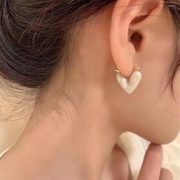 Stud Earrings White Color Heart Shape For Women Girl Korean Drop Glaze Aesthetic Daily Life Simple Jewelry Earring