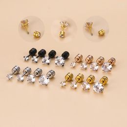 Stud Earrings 1Piece Zircon Stainless Steel Ear Studs Sleep Free For Women Fashion Rose Gold Plated Black Color