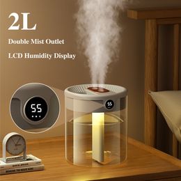 Essential Oils Diffusers H2o Air Humidifier 2L Large Capacity Double Nozzle With LCD Humidity Display Aroma Essential Oil Diffuser For Home Portable USB 230923