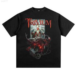 Vintage Trivium Rock Band Rock Scary Print Short Sleeve T-shirt Loose Men's and Women's Trendy High Streetiva3