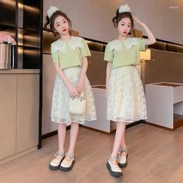 Clothing Sets 2023 Girls Summer Set Fashion Lace Collar Tees Shirts Skirts Kids Princess Birthday 2pcs Suits Children Casual Clothes