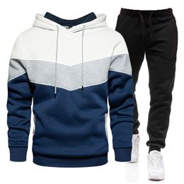 Men Hoodies Splicing Pullover Autumn Winter Outwear Warm Long Sleeve Sweatshirts Casual Streetwear Sport Tops Coats