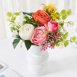 Decorative Flowers 6 Fork Simulation Rose Bouquet Artificial Flower Western Wedding Decoration Colour Peony Fake Home
