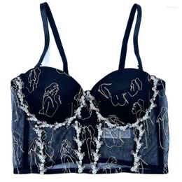 Women's Tanks French Embroidered Lace Sexy Bustier Bra For Women Perspective Beading Female Backless Cropped Top Tank Camis Y4242