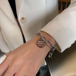 Link Chain Silver Colour Punk Bangle Classic Hip Hop Harajuku Thick Thin Double Pendant Link Round Bracelet For Men Jewelry219j