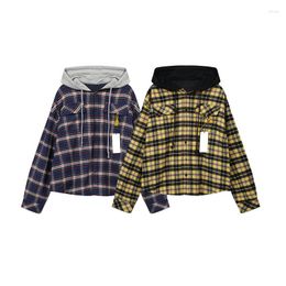 Men's Hoodies Grailz Cardigan Hoodie Quality Plaid Yellow Reversible Oversized Jacket Women's Loose Button With Tags