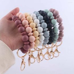 Keychains Creative Anti-Loss Women Wristlet Bracelet Keychain Food Grade Silicone Round Beaded Keyring For Lobster Clasp Jewelry