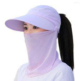 Wide Brim Hats Cycilng Face Protection With Mask Sunscreen For Women Korean Style Hat Empty Top Cap Sun