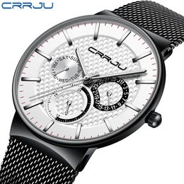 Relogio Masculino CRRJU Mens Watches Top Brand Luxury Ultra-thin Wrist Watch Chronograph Sport Watch erkek saati reloj hombre304W