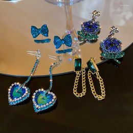 Dangle Earrings U-Magical Unusual Blue Bowknot Love Heart Earring For Women Flower Long Chain Rhinestone Jewellery Accessories