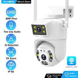 IP Cameras 4K 8MP Dual Lens Wifi PTZ Camera Night Vision Screen Smart Home Outdoor 6MP Security Protection CCTV V380 Pro APP 230922