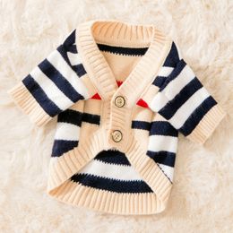 Dog Apparel Winter Clothes Chihuahua Soft Puppy Kitten High Striped Cardigan Warm Knitted Sweater Coat Fashion Clothing for Pet Dogs Cat 230923