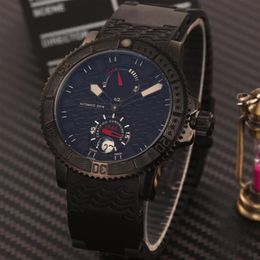 Luxury Black PVD Stainless Luminous Transparent Back Men Automatic Mechanical Wristwatches Black Rubber Mens Dress Watches 338t