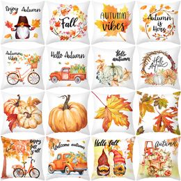 CushionDecorative Pillow Hello Autumn Pumpkin Case for Sofa Thanksgiving Harvest Holiday Covers Polyester Cushion Cover 45x45cm Home Decor 230923