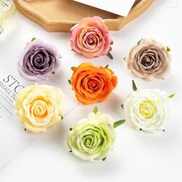 Decorative Flowers Silk Roses 10Pcs Artificial Christmas Wreath Flower Wall Home Room Decor Wedding Garden Diy Candy Box Bridal Accessories