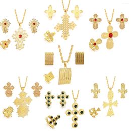 Necklace Earrings Set Ethiopian Jewellery Women Cross Pendant Necklaces Ring Eritrean Ornaments