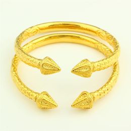 New Arrowhead Openable 14 k Yellow Fine Solid Gold Filled Bangle Engraved Trendy aiguille Pattern Bracelet 2 Piece Jewellery Wholesa325D