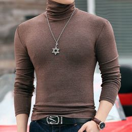 Men's T Shirts Full Turtleneck Autumn and Winter Pure Colour Slim Fit Undershirt Long Sleeve Tight Top Casual Men Clothing T shirts 230923