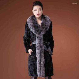 Women's Fur Autumn Faux Mink Leather Jacket Womens Long Coats Winter Thicken Warm Coat Women Slim Jackets Fashion Big Collar