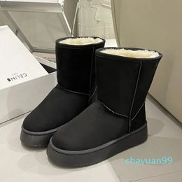 2023 Women Boots Black Grey Khaki Thick Soled middle round Warm Fluffy Snow Boot Designer Botties Cotton Shoes