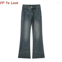 Women's Jeans 2023 Autumn High Waist Wide Leg Pants Heavy Washed Vintage Blue Spice Girl Style Female Streetwear