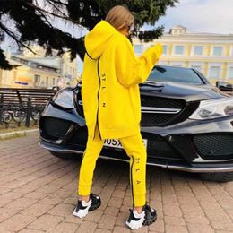 Two Piece Set Women trackusit new fashion high street tracksuits hoodie and pants casual sport trackusits Letter Plaid Pullover Sweater Casual Trousers Suit