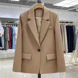 Women's Suits Khaki Blazer Fashion Casual Student Blazers Long-Sleeved Suit Jacket Ladies Outerwear Stylish Tops One Button Black Coat