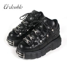 946 Style Brand Heel Punk Lace-up U-double Women Height 6cm Platform Shoes Gothic Ankle Boots Metal Decor Woman Sneakers 230923 204