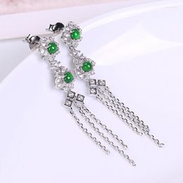 Dangle Earrings Classic Tassels Delicate Green For Women Natural An Jade Long Luxurious Stud Earings Engagement Jewellery Gift