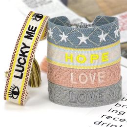 Woven Friendship Bracelet Fabric Canvas Bracelets with Embroidery Lucky Saying Jewellery Gift For Women Men Teens Mom259F