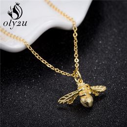 Oly2u Fashion New High Quality Cute Bee Necklace Gold Colour HoneyBee Pendant Necklace For Women Valentine's Day gifts254y